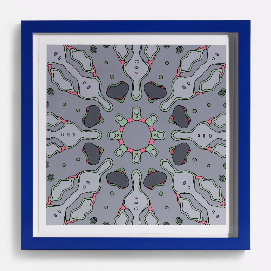 <br/>Arabis Green Mandrel, 2011<br/>15" x 15" framed<br/>acrylic and ink on paper with painted frame